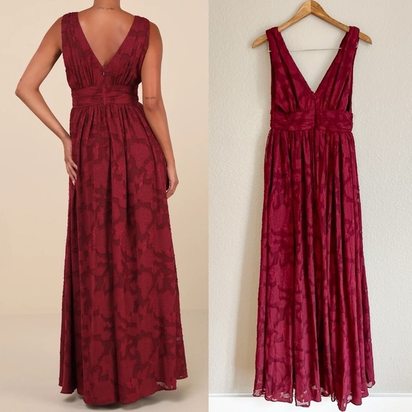 NWOT Sweet Sophistication Burgundy Burnout Floral Maxi Dress - Picture 3 of 10